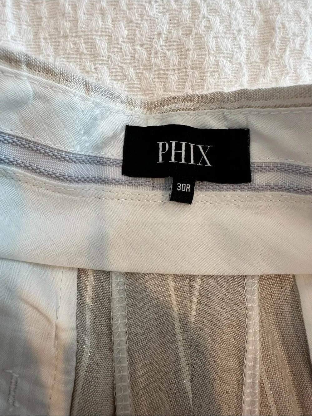 Men’s Beige Pinstripe Linen Blend Trousers